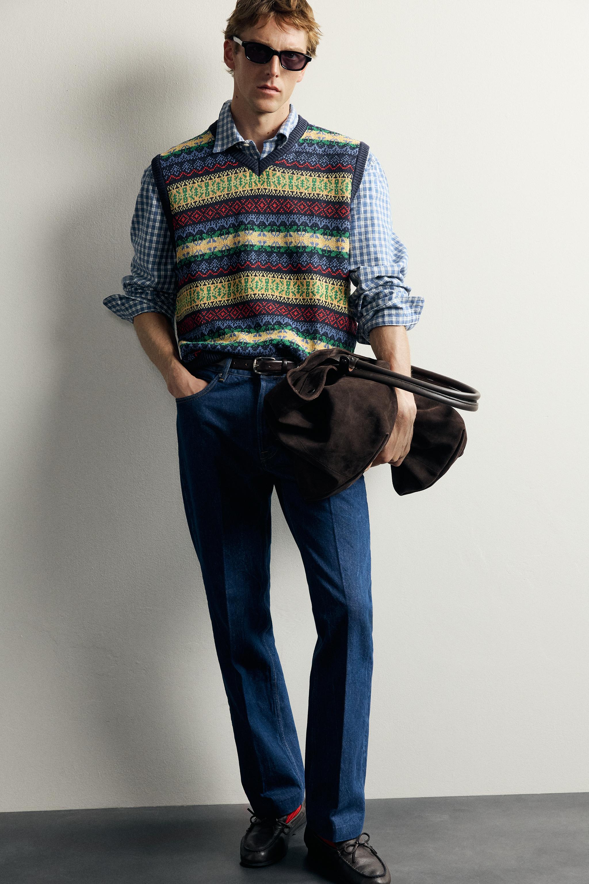 AARON LEVINE X ZARA 100% LINEN GEOMETRIC JACQUARD KNIT VEST